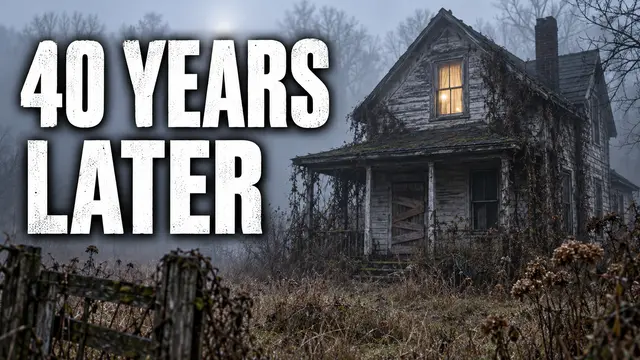 Voorbeeldthumbnail gemaakt met Tuby: een verlaten boerderij in de mist, met de tekst 40 years later