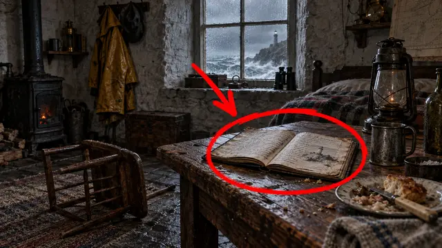 Voorbeeldthumbnail gemaakt met Tuby: een verlaten vuurtorenkamer met een open logboek, rood omcirkeld