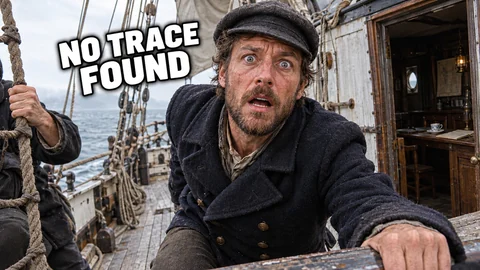 Thumbnail: een geschrokken zeeman aan dek van een zeilschip, met de tekst No trace found