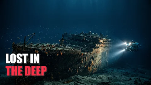 Thumbnail: een oud stoomschip op de zeebodem in het licht van een duikboot